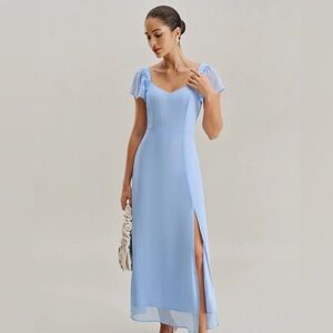 Rihoas Blue Sweetheart Neck Chiffon Maxi Dress